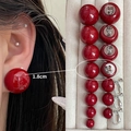 Boucles d'oreilles boules rouges brillantes avec tiges en argent S925 de tailles variées - 4163-1.8cm Clip d'oreille perle rouge
