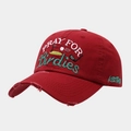 Distressed red baseball cap with golf theme embroidery and vintage washed cotton finish - Adjustable / Burgundy