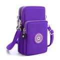 Three-layer purple nylon crossbody phone bag with adjustable strap and silver zippers - Light Purple