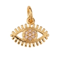 Detailed close-up of a gold-plated eye-shaped pendant with sparkling white zircons - Evil Eye/P06-3