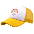 Yellow and white mesh trucker hat with rainbow print and I'M HAPPY text detail - Yellow