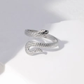 Macro shot of silver snake ring featuring detailed scales and adjustable open band design - Steel Color Realistic Style (JR152)