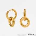 Gepolijste PVD vergulde dubbele hoepel oorbellen in een afneembaar 2-in-1 ontwerp - Gouden Minimalistische Dubbele Ring Oorklem (KDE1618)