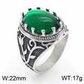 Vintage Viking stainless steel ring for men with green gemstone and floral carving - Style B Steel Green (KR109906-TGX)