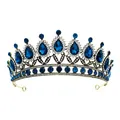 Vintage gold tiara with peacock blue waterdrop crystals and sparkling white diamonds - Teal