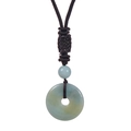 Detail of teal gemstone Ping'an Kou pendant with hand-woven black cord necklace - Amazonite Necklace