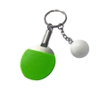 Miniature table tennis racket keychain with green rubber face and white ball pendant - Green