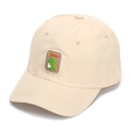 Detailed close-up of beige kids baseball cap featuring a green dinosaur patch and text - 52-54cm / Khaki