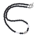 Detail of 6mm tiger eye and obsidian beaded necklace with silver toggle clasp closure - White Turquoise Necklace
