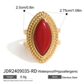 Dettagli dell'anello intrecciato dorato con pietra rossa e specifiche tecniche - Anello Marquise / Oro con Rosso