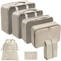 7-delige beige reisorganisatorset met mesh inpakcubes en waterdichte opbergtassen - 7-Delige Set / Beige