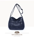 Detail of soft blue washed PU leather cross-body bag with multiple zipper compartments - Dark Blue