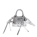 Silver metallic patent leather handbag with rivets and tassels in vintage punk style - Silver