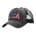 Casquette trucker USA vintage en maille noire avec broderies effet vieilli usé - Noir