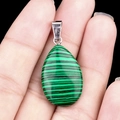 Teardrop green malachite stone pendant with silver metal bail for DIY jewelry - Malachite (Synthetic) (1pc)