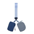 Waterproof nylon wrist bag set with blue strap and dual zipper pouches for cards - Navy Blue/Steel Blue