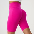 High-waisted rose pink yoga shorts with scrunch butt lifting and seamless tummy control - Rose Red