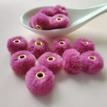 20mm hot pink faux rabbit fur pompom beads with gold metal eyelets for DIY jewelry making - Deep Pink