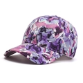 Floral watercolor baseball cap with purple petals and gold glitter accents on white back - Adjustable / Purple