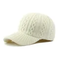 Women's warm cream white cable-knit baseball cap with ribbed brim for winter - Cream