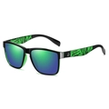 Gafas de sol QUISVIKER con montura negra y lentes de espejo verde-azul UV400 - Montura Negra / Lentes de Espejo Verde Azul / Patillas con Patrón Verde (G9)