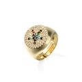 Verstellbarer goldener Ring mit runder Pavé-Oberfläche und buntem Edelstein-Sternmuster - Einstellbar Offen / Gold mit Sternmuster Multistein