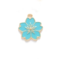 Close-up of sky blue cherry blossom enamel pendant with golden edges for DIY jewelry making - 18*20mm / Blue