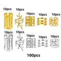 100-piece gold and silver dreadlock jewelry set with five hollow patterned designs - 100PCS (Boxed) / Mixed Gold/Silver