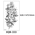 Temporary tattoo sticker XQB-333 featuring black and white peony flowers 114x210mm size - Peony Floral Sketch (XQB-333)
