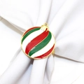 Christmas tree ornament style napkin ring in red green and white enamel with gold finish - Colorful Christmas Ball Style 129