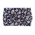 Navy blue elastic wide headband with orange floral print and front knot detail - Style 112