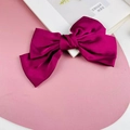 Premium fuchsia satin oversized bow hair clip with double-layered elegant ribbon design - Purple Rose Red (Spring Clip)