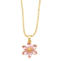 Elegant gold bead chain necklace featuring a pink crystal six-petal flower pendant - Pink