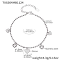 Silver stainless steel heart bracelet with zircon charms and beads in a high-shine finish - Steel Heart Anklet (20+5cm)