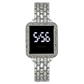Elegant silver LED watch with rhinestone-studded square case and textured scale band - Silver