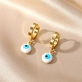 18K gold-plated Evil Eye hoop earrings with light blue enamel charms on champagne silk - White