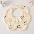Floral-shaped beige cotton baby bib with cute cartoon bear and tiger line art prints - Gauze Flower Scarf - Dinosaur Bear