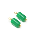 Pair of green cylindrical natural stone pendants with golden metal rings for DIY jewelry - Green