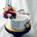 Birthday cake with gold happy birthday topper, roses, and heart side decorations - Design No.25 / Gold