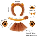 Lion costume set for kids including tutu and ears headband with detailed measurements - 4Pcs Lion Set + Gloves + 40cm Dark Brown Tutu Skirt