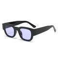 Retro thick black frame sunglasses with purple lenses shown in a 45-degree angle - Black Frame Purple Lens