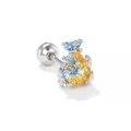 Stainless steel stud earring with pear-shaped yellow zircon and blue accent stones - Bird/Pear Shape / Silver