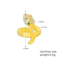 Snake shape copper ring with white oil drip texture and green eyes in yellow finish - One Size/Size 7 / Gold Yellow