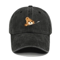 Cappellino da baseball vintage in cotone lavato con stampa grafica orsetto zip - Nero