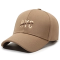 Khaki pineapple fabric baseball cap with NYC letter embroidery and curved brim - Adjustable / Deep Beige