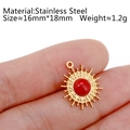 18K gold plated stainless steel sun pendant featuring a red natural stone inlay - DY797-1 Gear Shape Red Stone