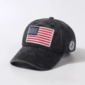 Vintage charcoal grey washed cotton baseball cap with American flag and USA embroidery - Adjustable / Black