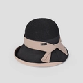 Close-up detail of an elegant black and beige round top breathable sun hat for women - M (56-58cm) / Black