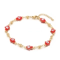 Golden Hamsa hand bracelet with red evil eye charms and polished metal beads - Red Bracelet (KB169289-MW)