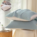 Light blue and cream cotton waffle weave pillow covers with convenient side strap detail - With Straps-Set / Blue Waffle